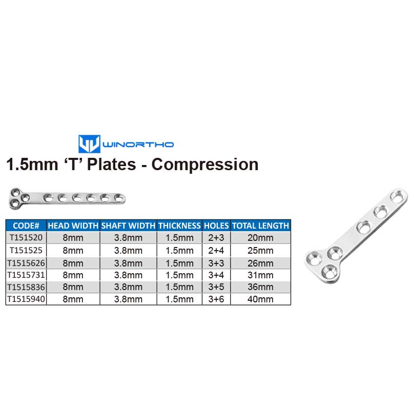 1.5mm ‘T’ Plates - Compression pet vet animal tools veterinary orthopedic instruments