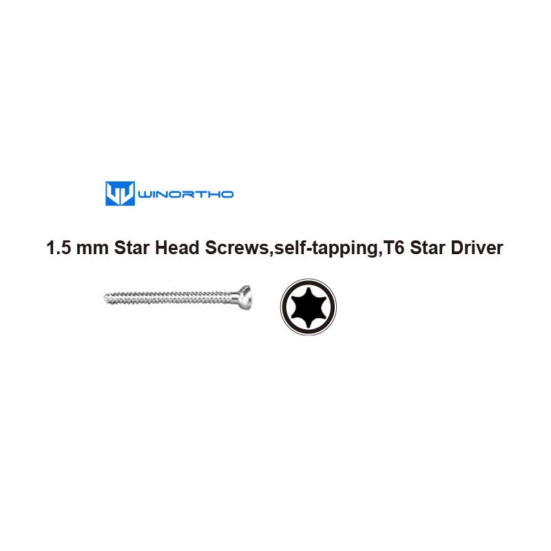 1.5 mm Star Head Screws,self-tapping,T6 Star Driver vet veterinary orthopedic instruments bone screws pet dog animals ao winortho prcl