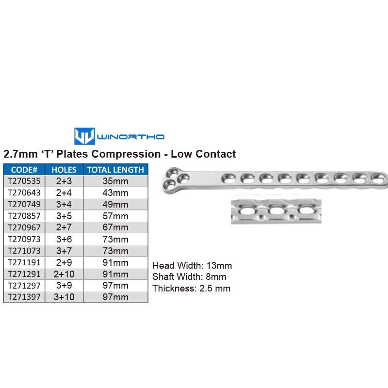 2.7mm ‘T’ Plates Compression - Low Contact pet vet animal veterinary orthopedic instruments