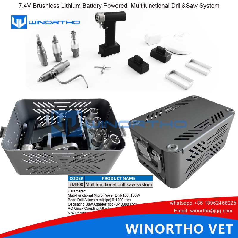 Brushless 7.4V Lithium Battery Powered Multifunctional Drill&Saw System veterinary orthopedic instrumtns locking screrews bone plates
