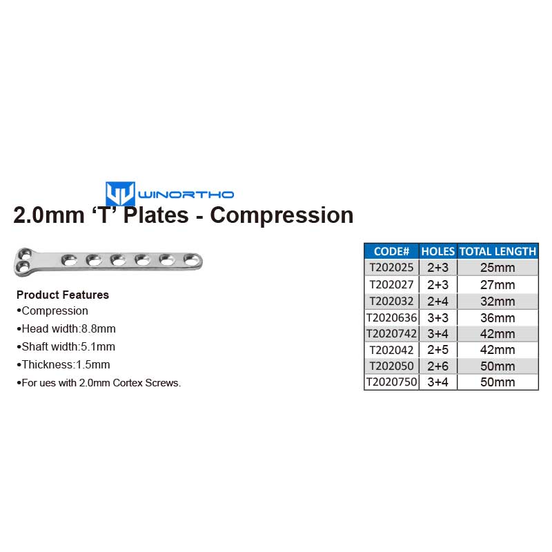 2.0mm ‘T’ Plates - Compression pet animal cat dog bone plates screws veterinary orthopedic instruments