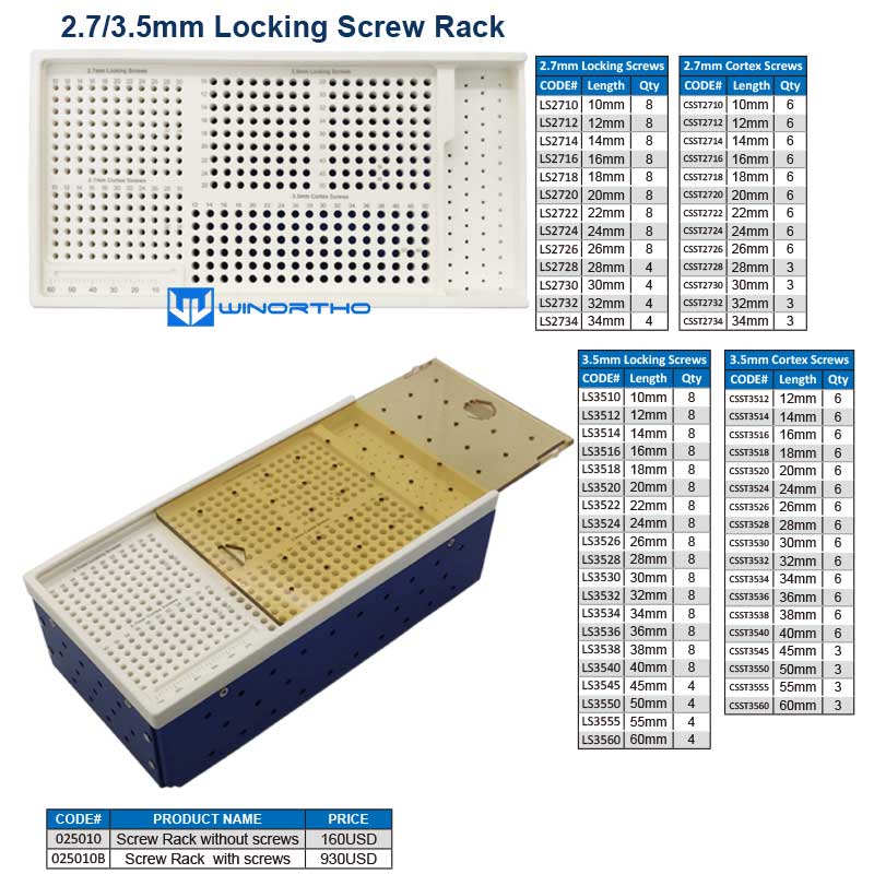 A0 2.7/3.5mm locking screw rack sterilization box cases vet veterinary orthopedic instruments pet animals dog surgical tools winortho tplo LCP