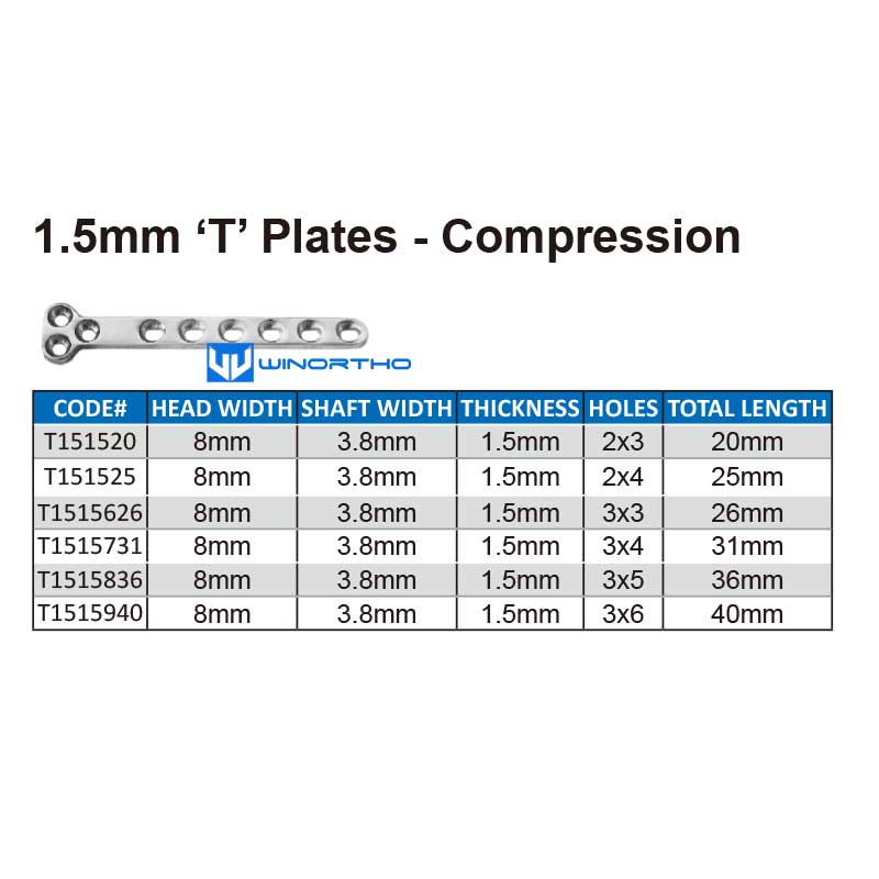 1.5mm ‘T’ Plates - Compression pet vet animal tools veterinary orthopedic instruments