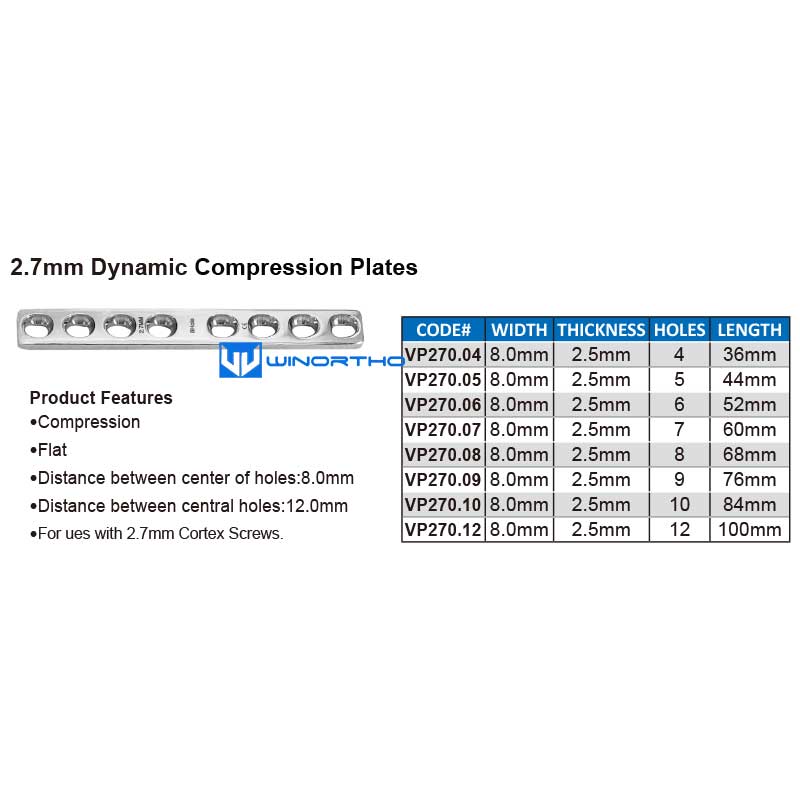 2.7mm DCP stainless steel compression vet veterinary bone plate screws winortho orthopedic animal pet tools