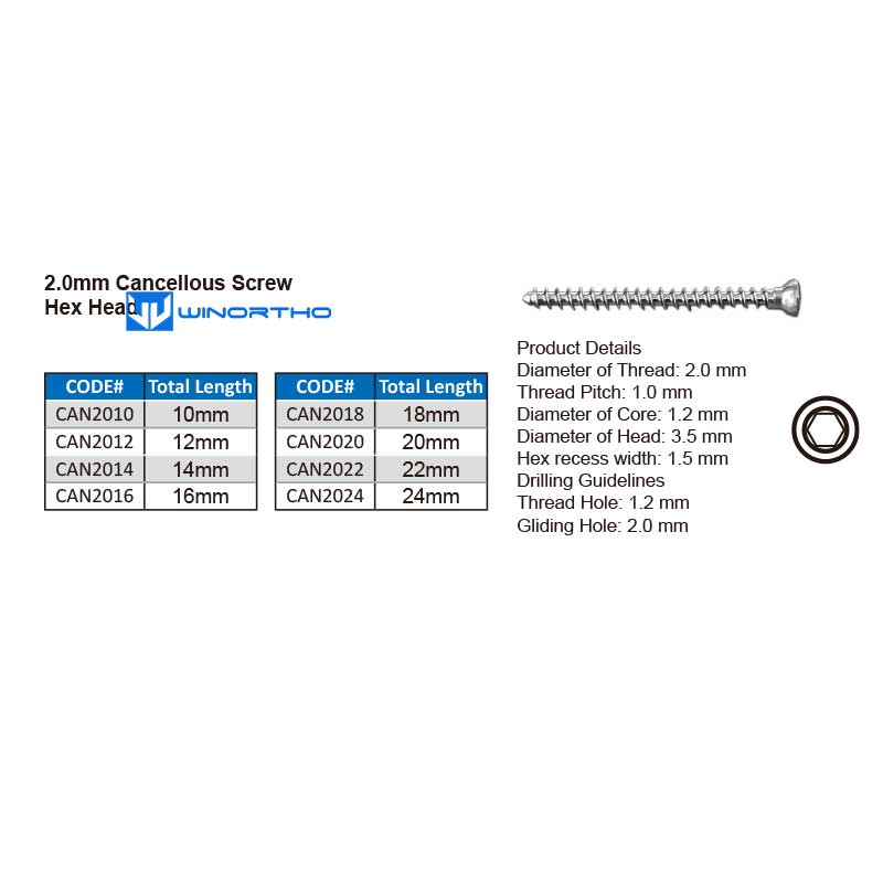 2.0mm cancellous bone screws hex head ao small vet veterinary orthopedic instruments bone plate