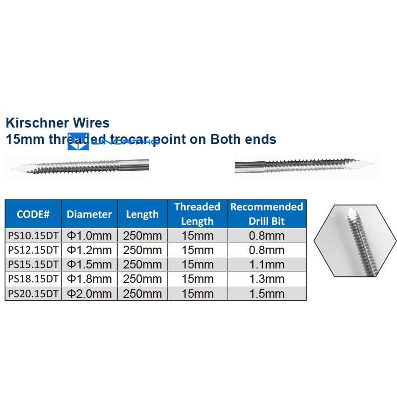 Kirschner Wires 15mm threaded trocar point on Both ends vet veterinary orthopedic instruments pet animals tools winortho alps