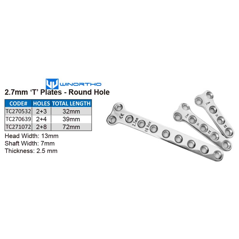 2.7mm ‘T’ Plates Compression - Low Contact pet vet animal veterinary orthopedic instruments