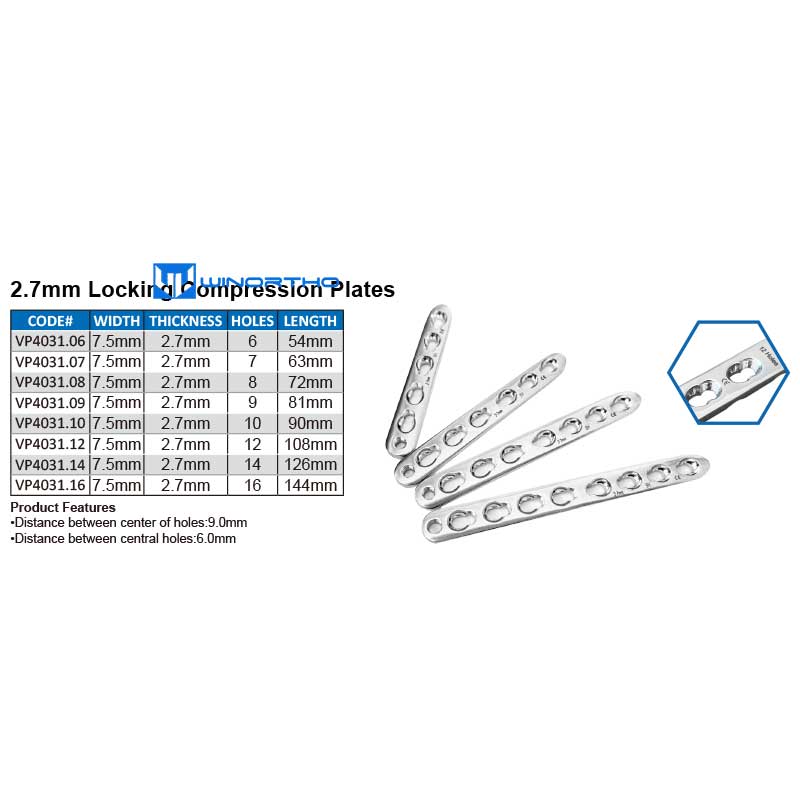 2.7mm LCP 316LVM stainless steel compression locking bone plates screws ao vet pet animall tools veterinary orthopedic winortho