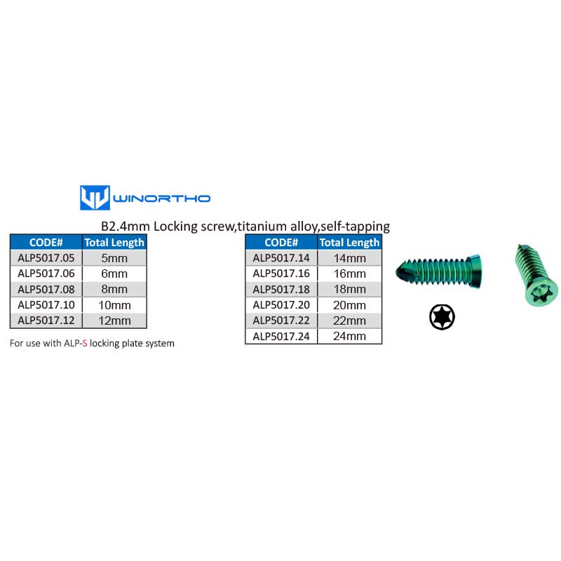 B2.4MM Locking screws self-tapping ao bone plates compression alps advanced locking plate tplo