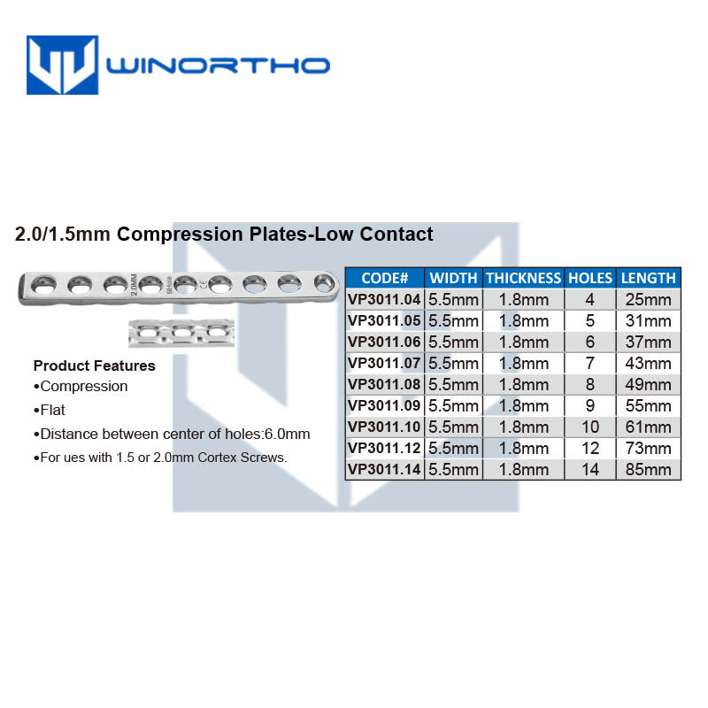 2.0mm dynamic LC-DCP Compression plate ao bone screws locking alps winortho pet animal orthopedic instruments