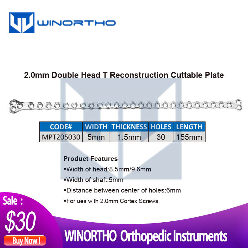 2.0mm double t plate cuttable round hole vet veterinary orthopedic implants bone screws locking alps prcl winortho