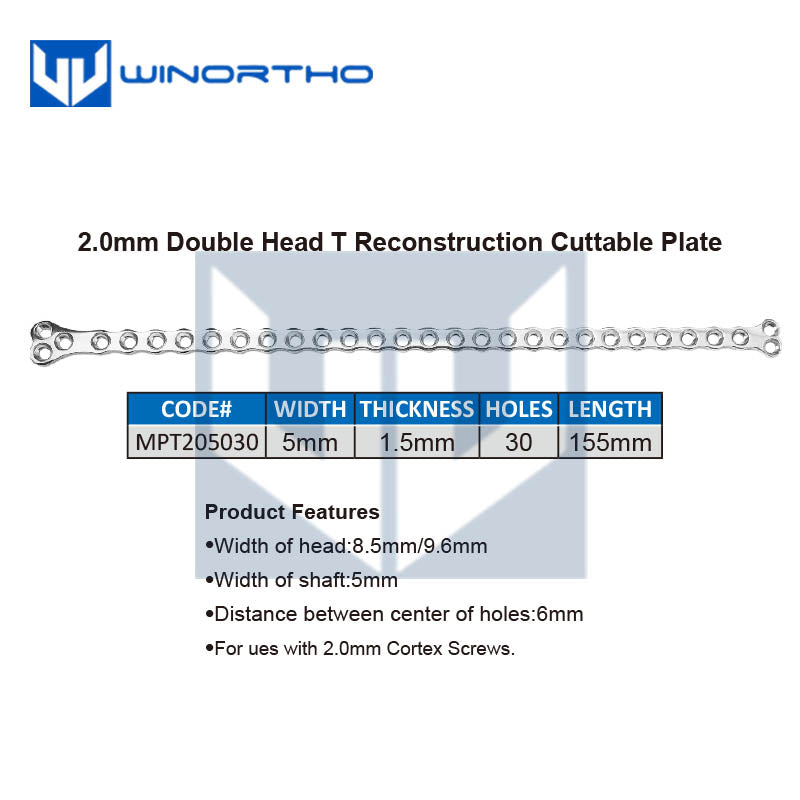 2.0mm double t plate cuttable round hole vet veterinary orthopedic implants bone screws locking alps prcl winortho