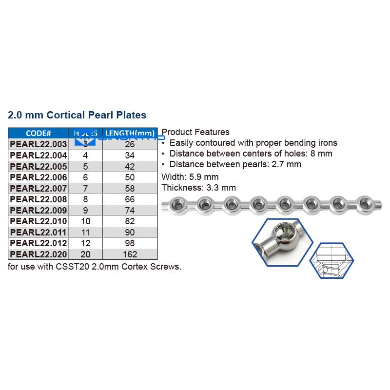 2.0mm CORTICAL PEARL SYSTEM sop locking plate vet animals pet orthopedic instrumtns bone screws