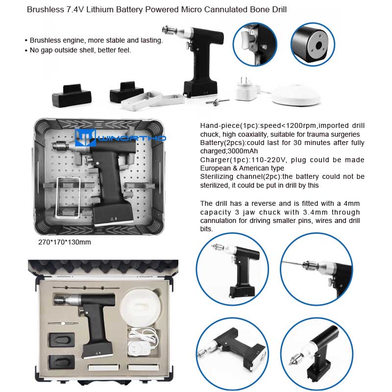 Brushless 7.4V Lithium Battery Powered Micro Cannulated Bone Drill surgical power equipment veterinary orthopedic instruments pet vet animals tools