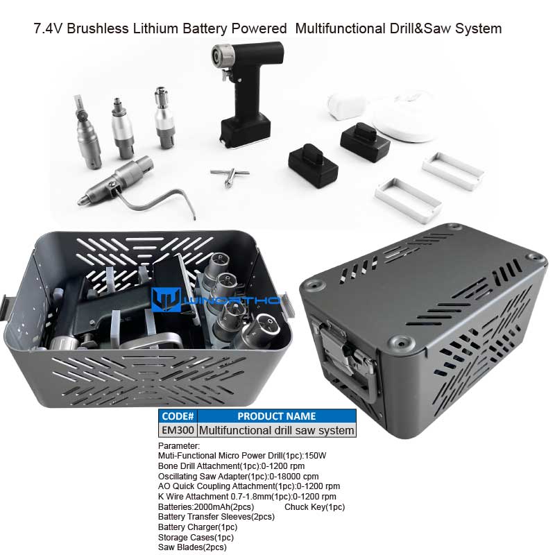 Brushless 7.4V Lithium Battery Powered  Multifunctional Drill&Saw System veterinary orthopedic instrumtns locking screrews bone plates