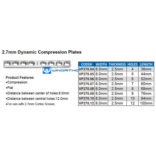 2.7mm DCP stainless steel compression vet veterinary bone plate screws winortho orthopedic animal pet tools