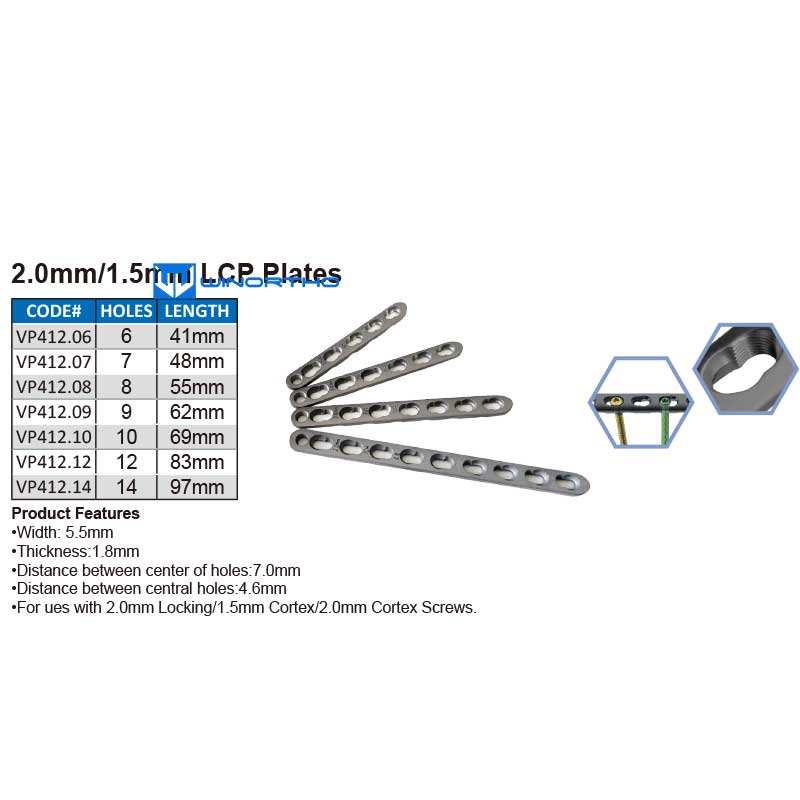 2.0mm Titanium LCP Locking Compression Plates animals small pet dog vet veterinary orthopedic bone plates screws