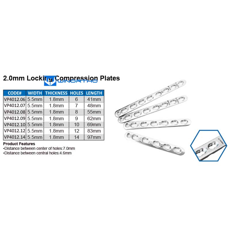 2.0mm LCP 316LVM stainless steel compression locking bone plates screws ao vet pet animall tools veterinary orthopedic winortho