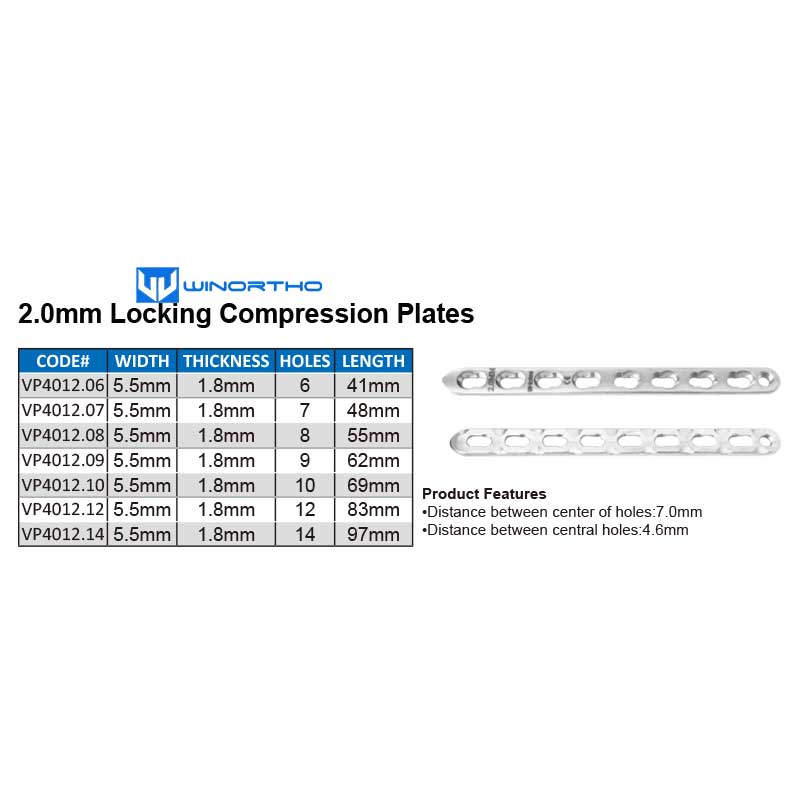 2.0mm LCP 316LVM stainless steel compression locking bone plates screws ao vet pet animall tools veterinary orthopedic winortho