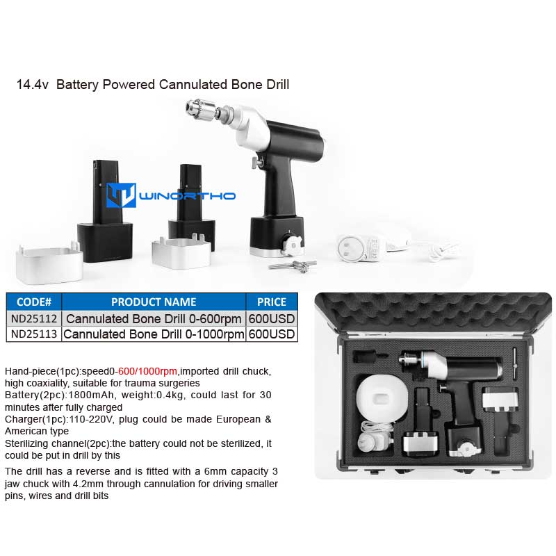 14.4v battery powered cannulated bone drill vet veterinary orthopedic instruments pet animals dog surgical winortho AO