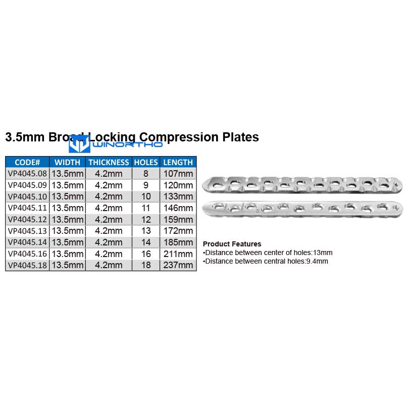 3.5mm Broad LCP 316LVM stainless steel compression locking bone plates screws ao vet pet animall tools veterinary orthopedic winortho