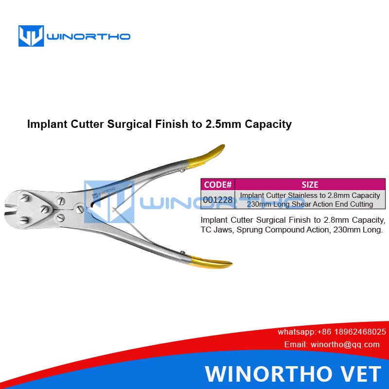 Implant Cutter Surgical Finish to 2.8mm Capacity, TC Jaws, Sprung Compound Action, 230mm Long.winortho vet veterinary orthopedic instruments locking plates  bone screws