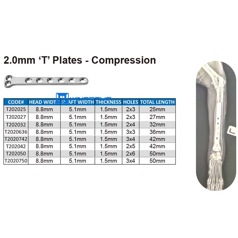 2.0mm ‘T’ Plates - Compression pet animal cat dog bone plates screws veterinary orthopedic instruments