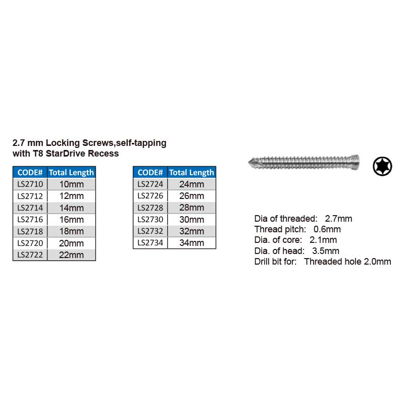 2.7mm locking screws ao stainless steel vet veterinary orthopedic instruments winortho pet tools surgical