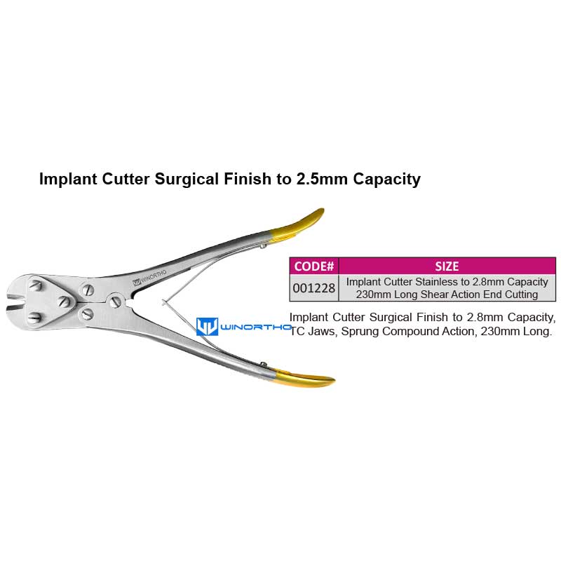 Implant Cutter Surgical Finish to 2.8mm Capacity, TC Jaws, Sprung Compound Action, 230mm Long.winortho vet veterinary orthopedic instruments locking plates  bone screws