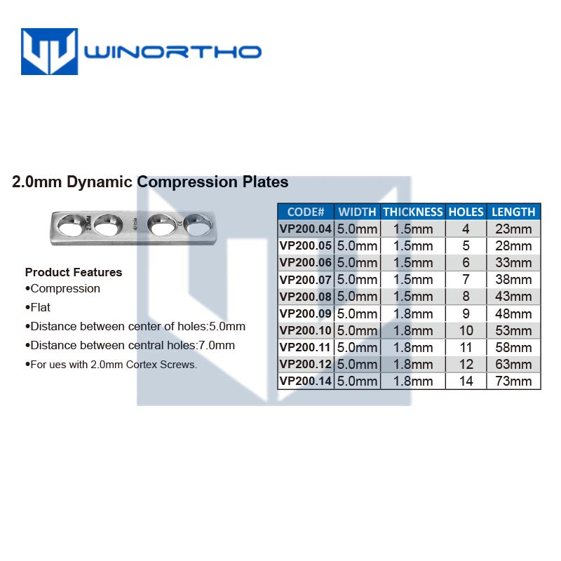 2.0mm DCP Dynamic compression plate vet pet veterinaty orthopedic instruments bone plate locking screws